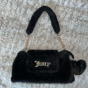 New Juicy Couture Black Free Love fluffy shoulder bag purse